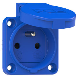 Schutzkontakt-Anbausteckdose 50x50 fb Shutter IP54 seitlich (blau)