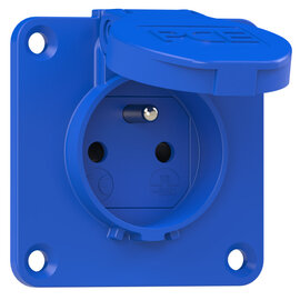 Schutzkontakt-Anbausteckdose 70x70 fb Shutter IP54 seitlich (blau)