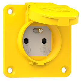 Schutzkontakt-Anbausteckdose 70x70 fb Shutter IP54 rückwärtig (gelb)