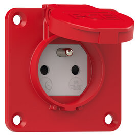 Socket outlet with protective contact 70x70 fb shutter IP54 side (red)
