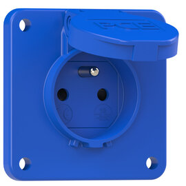 Schutzkontakt-Anbausteckdose 75x75 fb Shutter IP54 seitlich (blau)