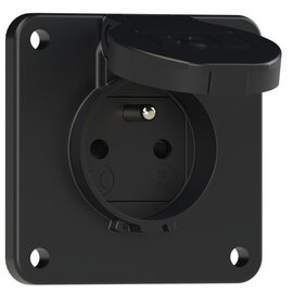 Socket outlet with protective contact 75x75 fb shutter IP54 side (black)