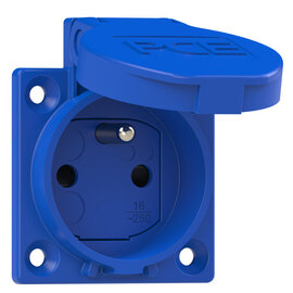 Safety socket P-NOVA+, 50x50 French/Belgian shutter IP54 side (blue)