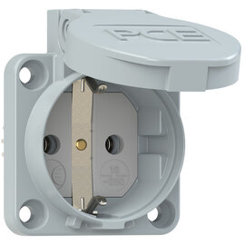 Socket outlet w. protective contact 50x50 nat bulge IP54 screwless (dark-grey)
