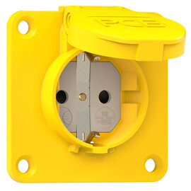 Schutzkontakt-Anbausteckdose 70x70 nat Shutter IP54 rückwärtig (gelb)