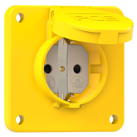 Schutzkontakt-Anbausteckdose 75x75 nat Shutter IP54 seitlich (gelb)