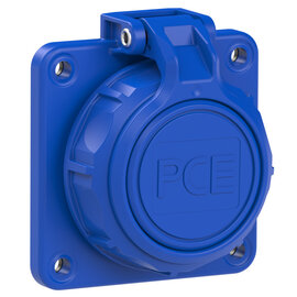 Flanged socket 75x75 fb with shutter and hinged lid IP66/68 (blue)