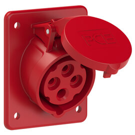 CEE-flanged socket sloping (80x97mm) 16A 4p 6h IP44