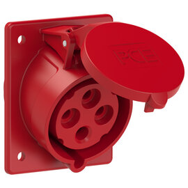 CEE-flanged socket sloping (80x97mm) 32A 4p 6h IP44