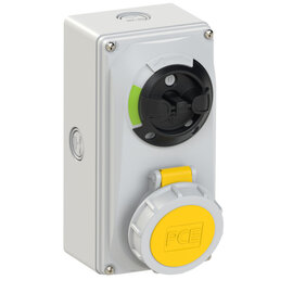 CEE-switched interlocked socket compact 16A 3p 4h IP66/IP67 knock-out