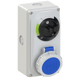 CEE-switched interlocked socket compact 16A 3p 6h IP66/IP67 knock-out