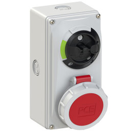 CEE-switched interlocked socket compact 16A 4p 6h IP66/IP67 knock-out