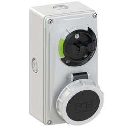 CEE-switched interlocked socket compact 16A 4p 7h IP66/IP67 knock-out