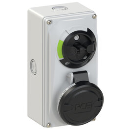 CEE-switched interlocked socket compact 16A 5p 7h IP44/IP54 knock-out