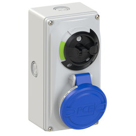 CEE-switched interlocked socket compact 16A 5p 9h IP44/IP54 knock-out