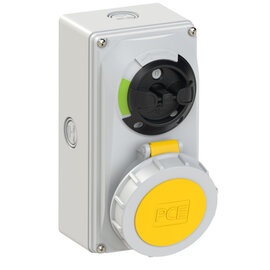CEE-switched interlocked socket compact 16A 5p 4h IP66/IP67 knock-out