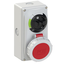CEE-switched interlocked socket compact 16A 5p 6h IP66/IP67 knock-out