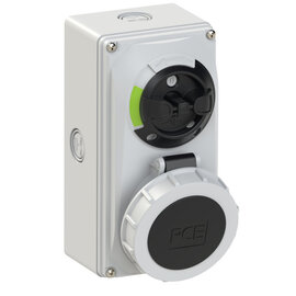 CEE-switched interlocked socket compact 16A 5p 7h IP66/IP67 knock-out