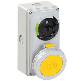 CEE-switched interlocked socket compact 32A 4p 4h IP66/IP67 knock-out