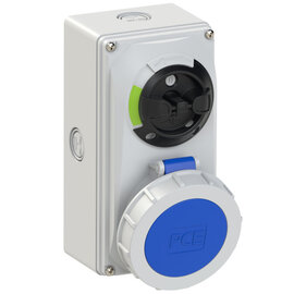 CEE-switched interlocked socket compact 32A 4p 9h IP66/IP67 knock-out