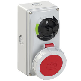 CEE-switched interlocked socket compact 32A 4p 6h IP66/IP67 knock-out