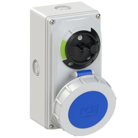 CEE-switched interlocked socket compact 32A 5p 9h IP66/IP67 knock-out