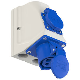 CEE-wall mounted socket + safety socket COMBO 16A 3p 6h IP44