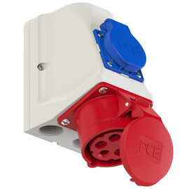 CEE-wall mounted socket + safety socket COMBO 16A 5p 6h IP44