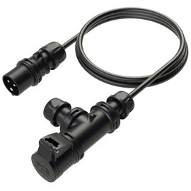 CEE Stecker 16A 3p +Kabel mit Kupplung und Kabelauslass IP44 (T-Connect) schwarz