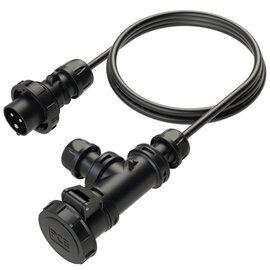CEE Stecker 16A 3p +Kabel mit Kupplung und Kabelauslass IP67 (T-Connect) schwarz