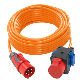 Extension cable 25m H07BQ-F 5G2,5 orange PUR plug CEE16/2xSSD+CEE16