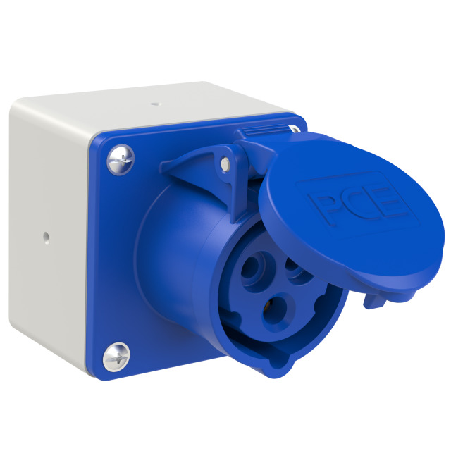 16a 230v 3p Panel Mounted Cee Industrial Socket 313-6 Blue Ip44 Pce 